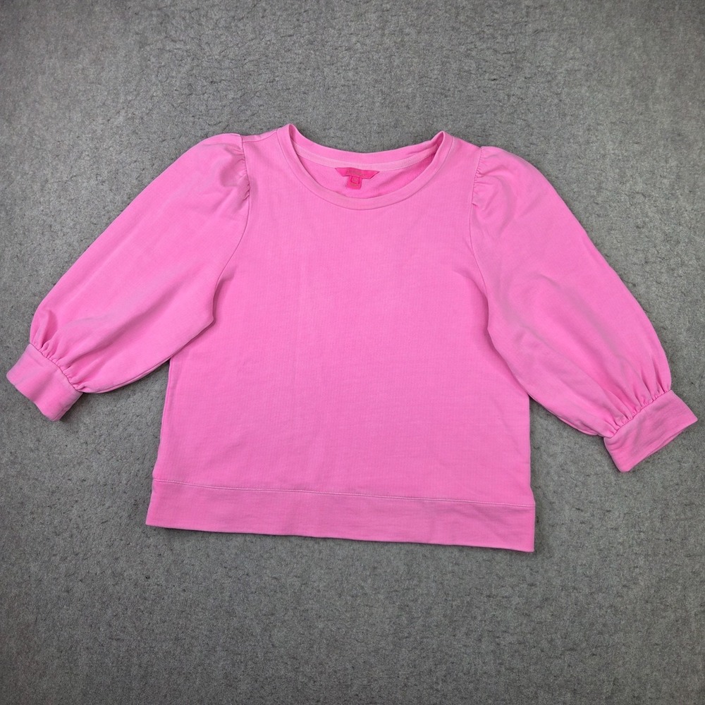 Lilly Pulitzer Corden Sweatshirt Womens M Pink Solid Crew Neck Puff Long Sleeve